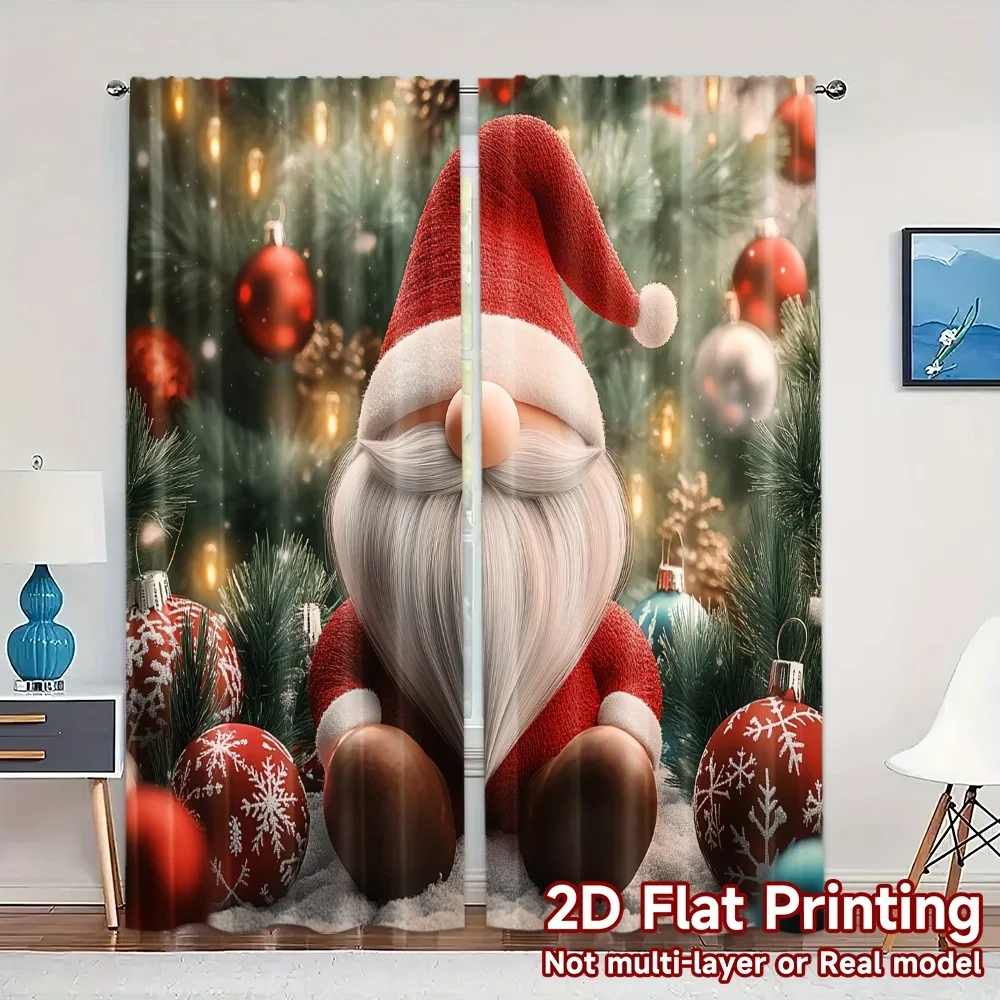 2pcs,Curtains Cute Gnome Christmas Holiday Season Contemporary Popular Curtains Yarn Curtains Decorations Outdoor Perfect for