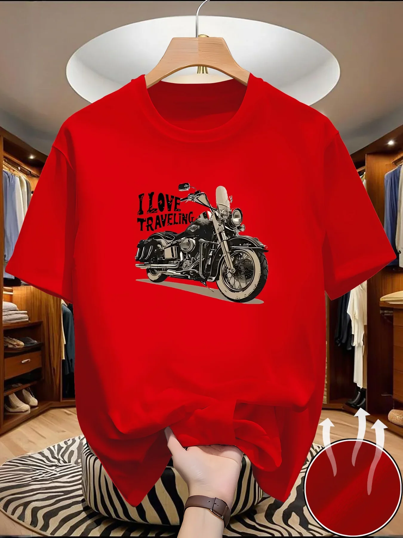 T-shirt à manches courtes pour hommes, 100% pur coton, motif moto hip-hop imprimé, à la mode et décontracté, col rond, ample