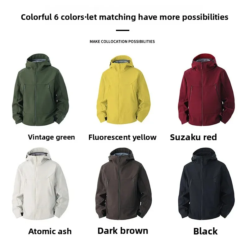 Couple Outdoor Travel Hooded Softshell Jacket Autumn Winter New Thickened Regular Length Men's Jacket Softshell Material