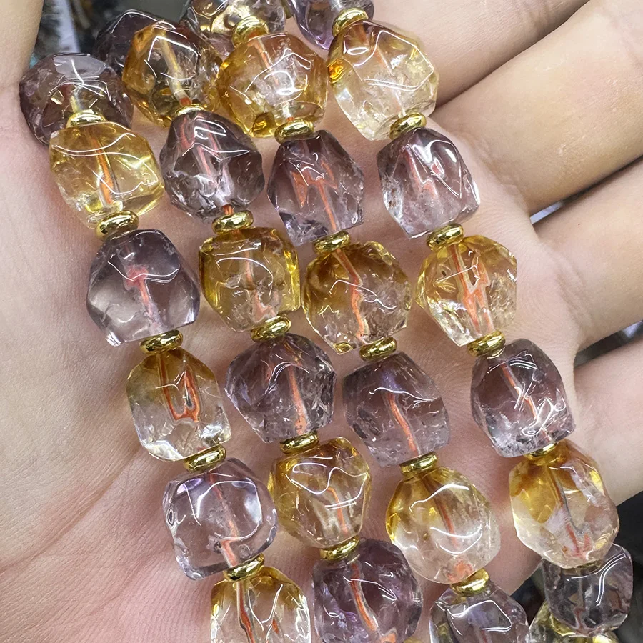 Natural Ametrine Crystal Citrine Conformal Amethyst Lrregular Faceted Loose For Jewelry Making DIY Necklace Bracelet 15''10-12mm