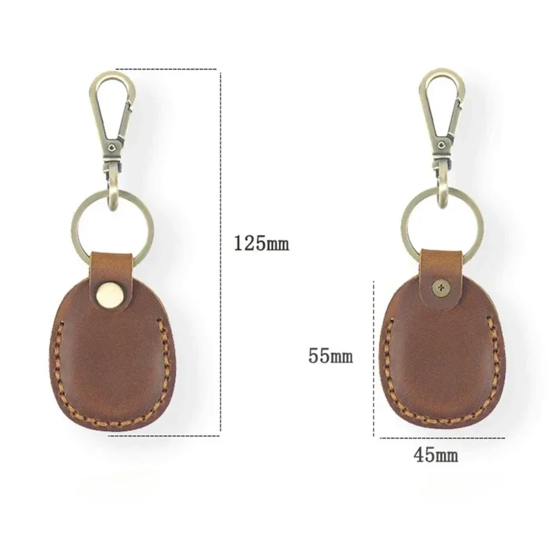 Laser Custom LOGO Genuine Crazy Horse Leather Keychain Case for Air Tag Door Card Keyring Personalize Vintage Dermis Key Chain