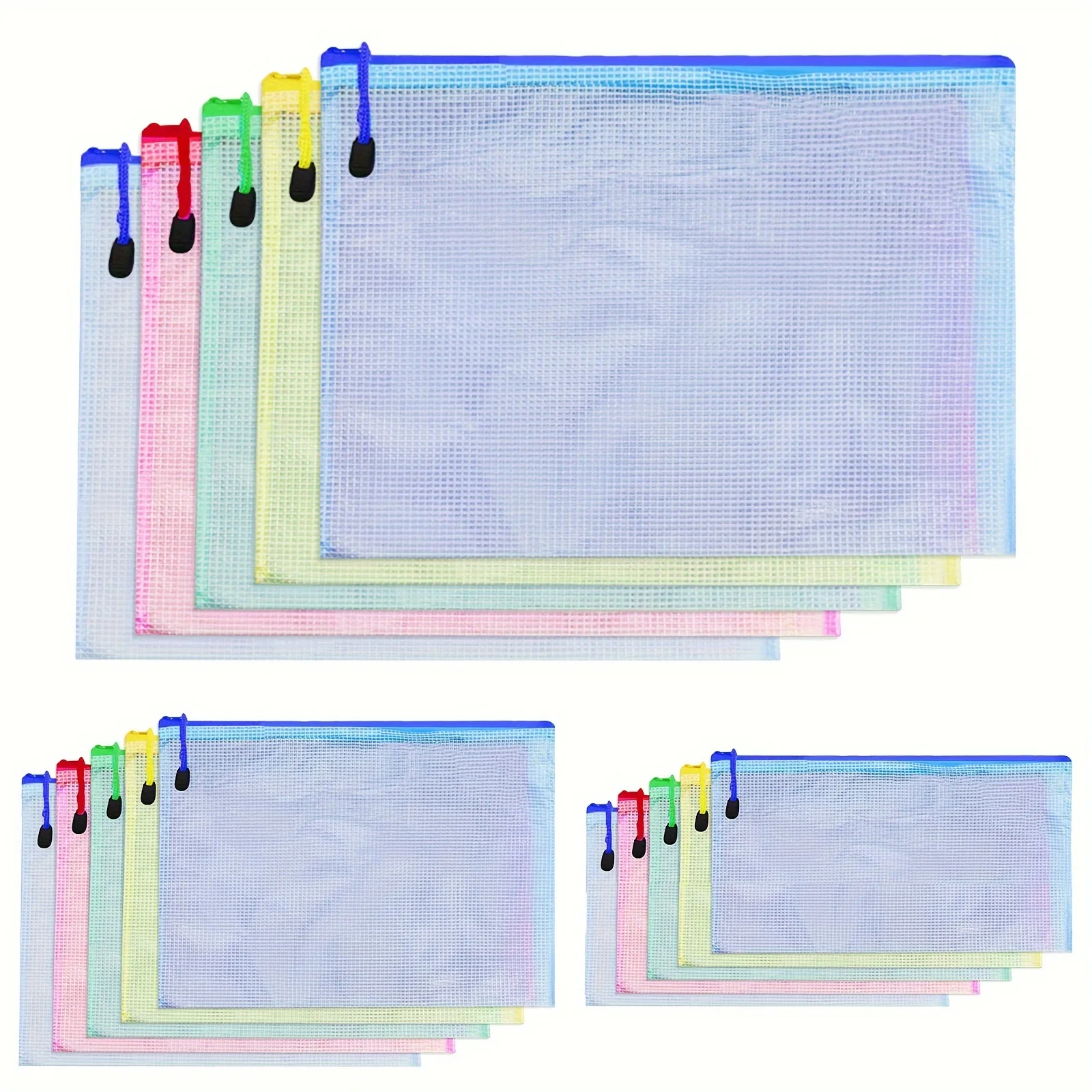 12PCS/SET A4 Size Zipper Pockets Thick Waterproof Document Bag Transparent Zipper PVC Storage Student File Folders Stationery