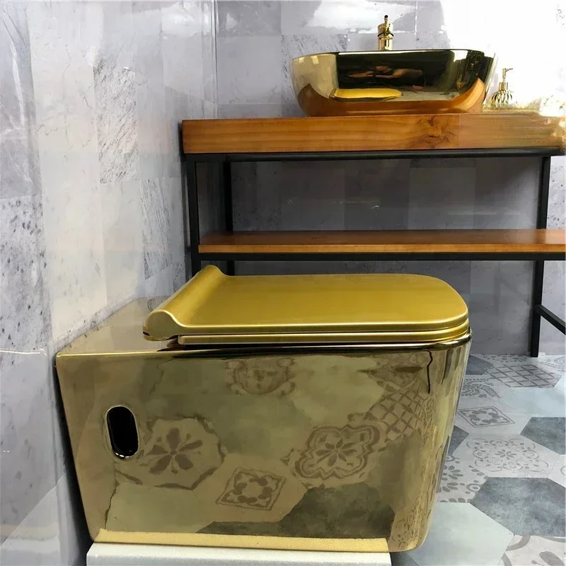 

Hot Sales Bathroom Golden Color Square Wall Hung Wc Toilet Gold Color Wall Hung Toilet Bowl