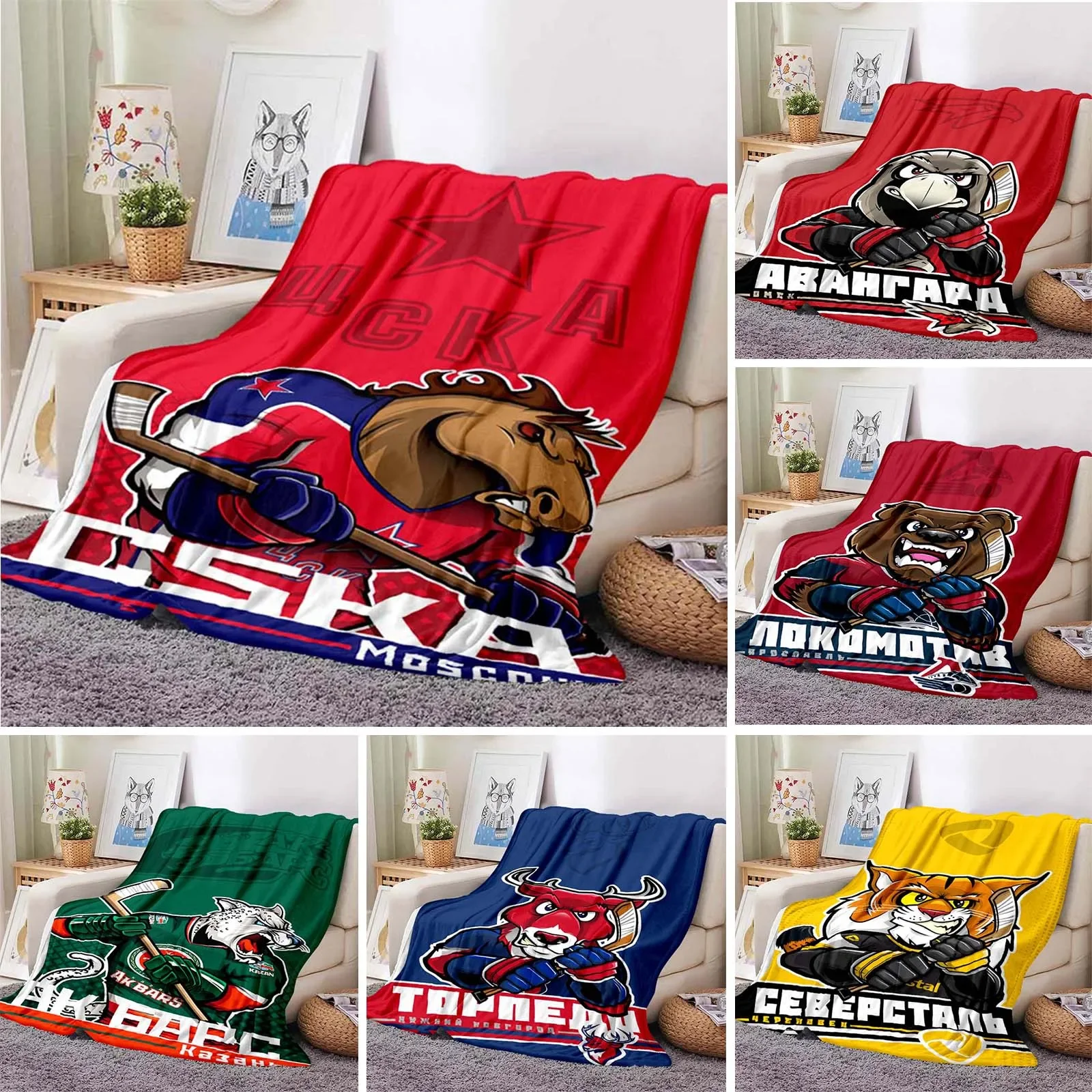 

hockey Cartoon animal Pattern Blanket Office Outdoor Travel Teens Bedding Throw Blanket Hockey Fan Warm Gifts