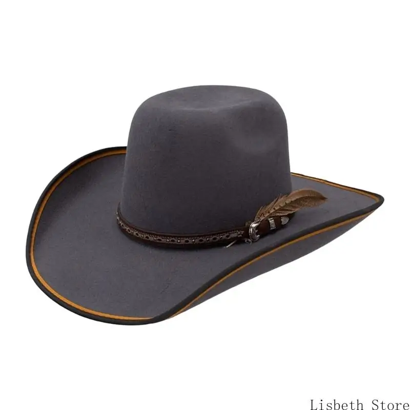 

124A Unisex Cowboy Felts Hat Comfortable Hat Breathable Caps Fashion Accessory