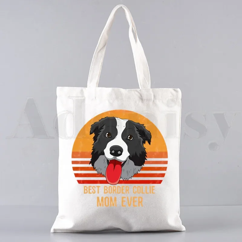 Border Collie Dog Cartoon Funny Kawaii Art Print Handbags Shoulder Bags Casual Shopping Girls Handbag Women Elegant Canvas Bag