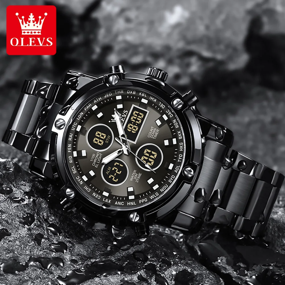 OLEVS Luxury Electronic Watches for Men Stainless Steel Waterproof Watches Alarm Chronograph Calendar Sports Men\'s Digital Watch