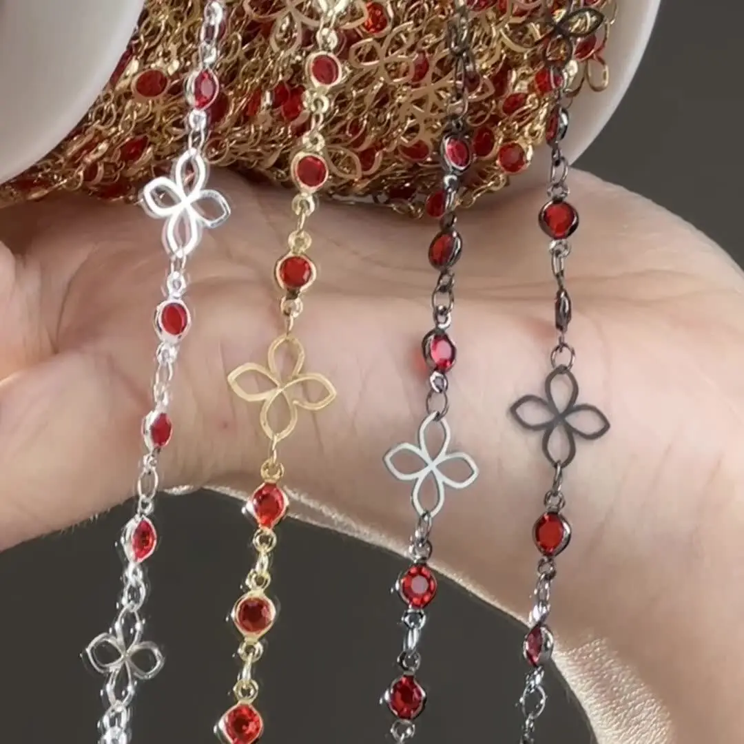 1 Meter Vintage Kupfer Stern-Wassertropfen-Hohlkette mit Glasrhinestonen für Schmuckherstellung DIY Halsketten Armbänder Zubehör – Detail 1