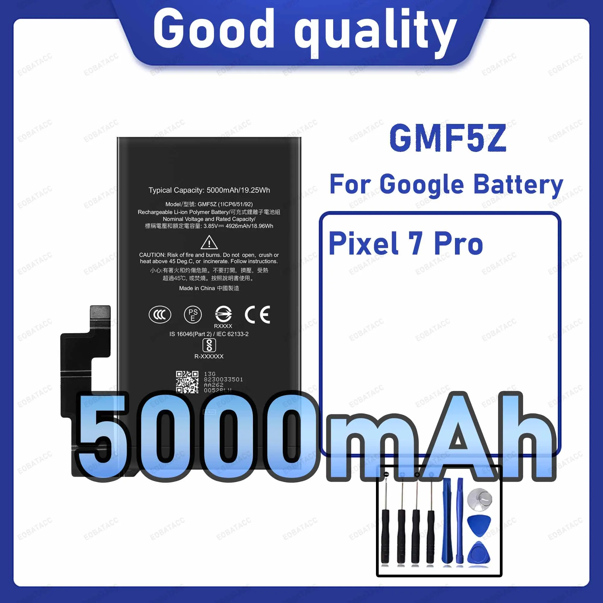 5000mAh GMF5Z Replacement Battery for Google Pixel 7 Pro with Repair Tools Kit