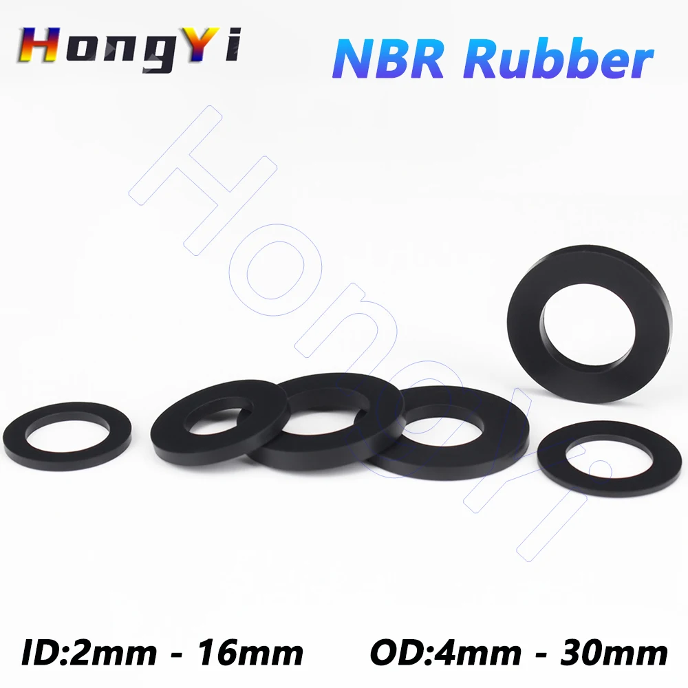 M2-M16 NBR Rubber Flat Washers OD 4-30mm Waterproof Shock Absorbing Sealing Gasket Thickness 1-6mm