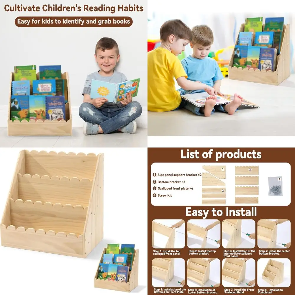 

3-х уровневая деревянная книжная полка для детей, идеально подходит для малышей в возрасте от 1 до 5 лет, прочный и компактный органайзер для детской комнаты (16,5 x 16,5 x 10,6)