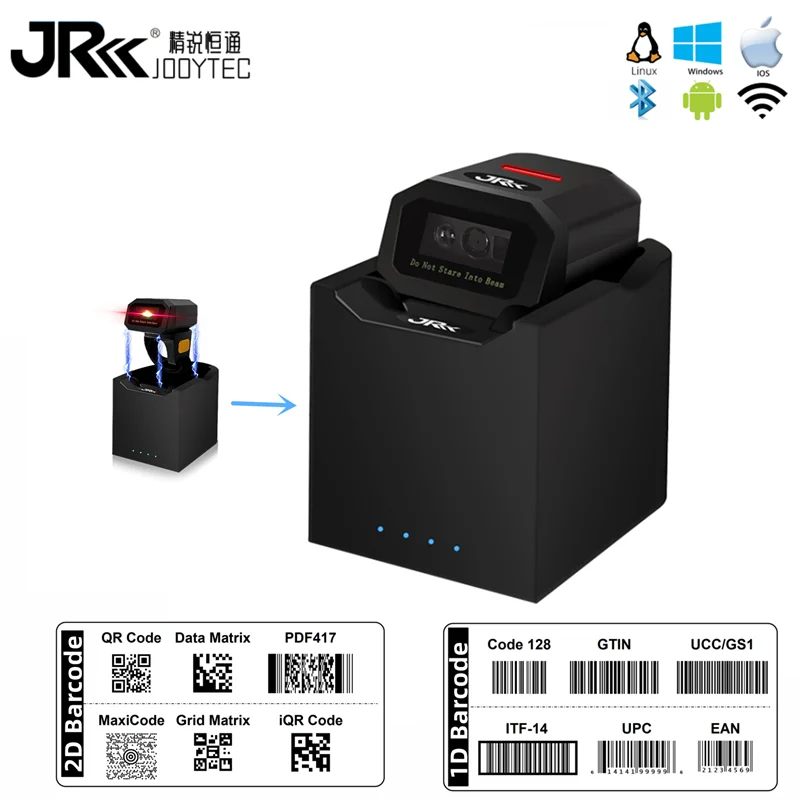 

Jooytec HC-Z38W Wireless Bluetooth Ring Barcode Scanners + NEW Charger Base for Warehouse Logistic