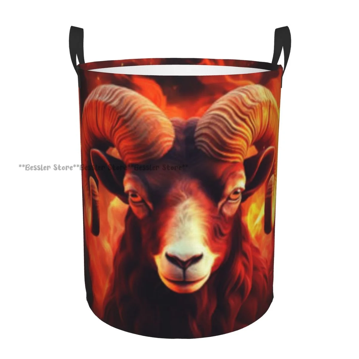 Laundry Basket Goat Head With Horns On Fire Folding Dirty Clothes Toys Storage Bucket Household