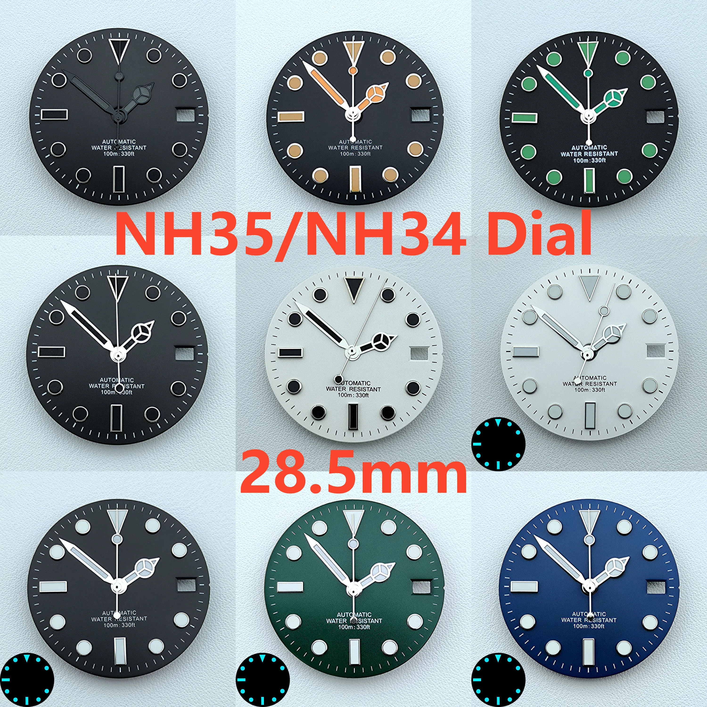 28.5mm NH35 dial Custom logo Blue luminous Dial watch dial suitable for NH35 NH36 movement watch accessories repair tools