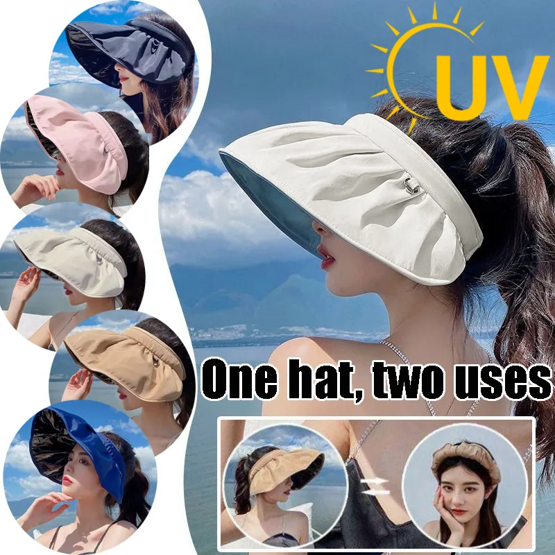 Summer Empty Top Wide Brim Foldable Sun Hat for Women Anti UV Sunscreen  Shell Hat Female Outdoor Hiking Fishing Beach Caps