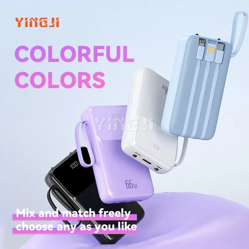 

10000mAh Power Bank 66W with cable Super fast charge mini portable gift mobile power, comes with three charging cables, small