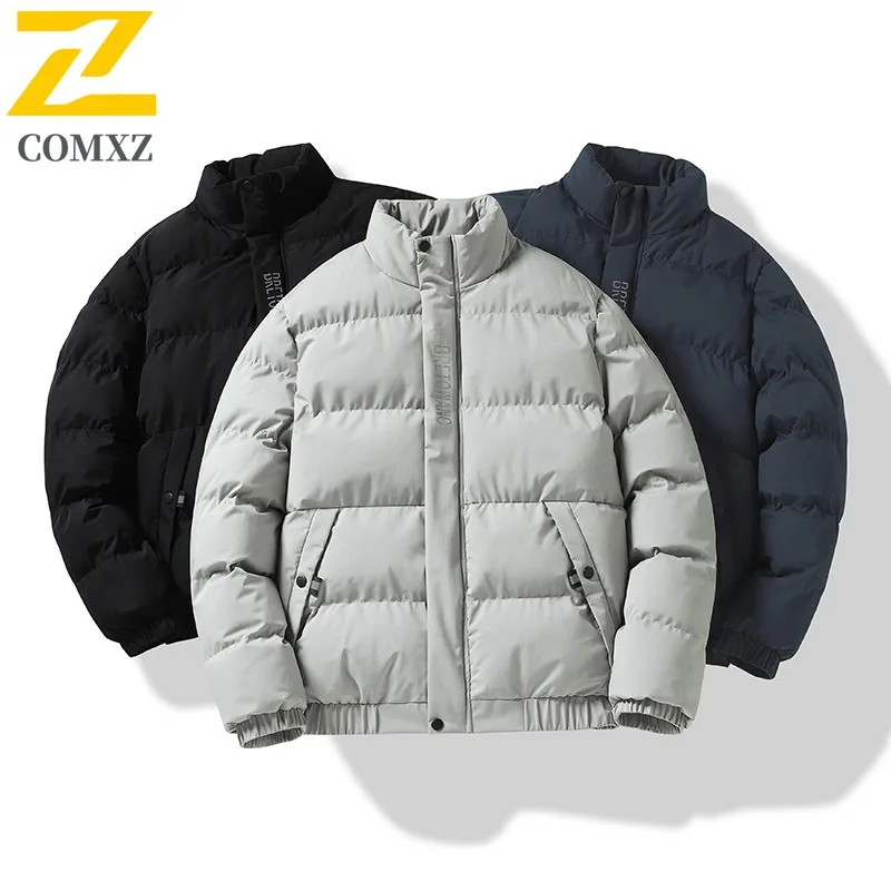 COMXZ Puffer Jacket Winter Stand Collar Cotton Men Thickened Thermal Windproof Outerwear Fashion Casual Cold Resistant Coat 2025