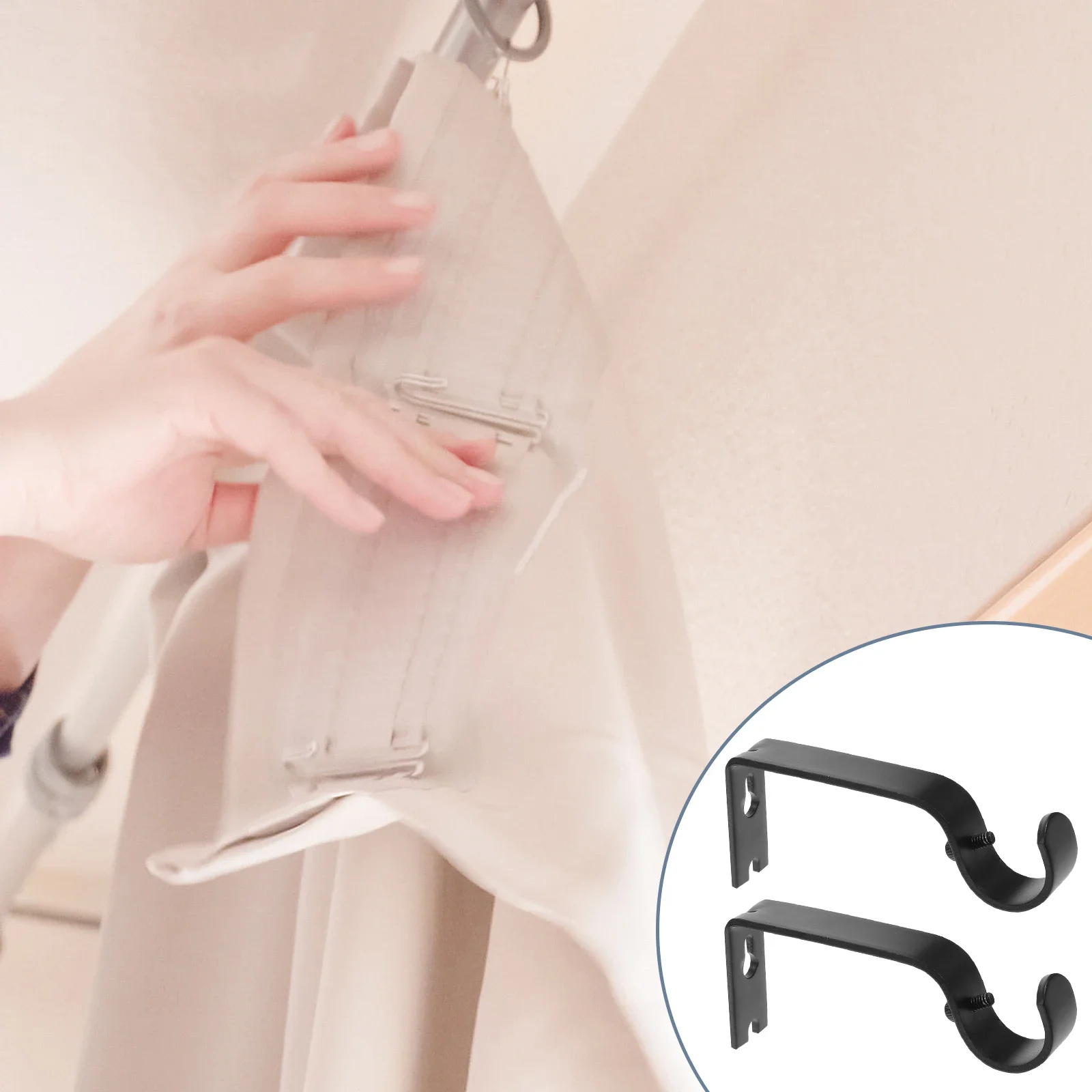 2pcs Curtain Rod Brackets Kits Heavy Duty Black Metal Side Mount Roman Rod Holders Curtain Rails Homes Accessories