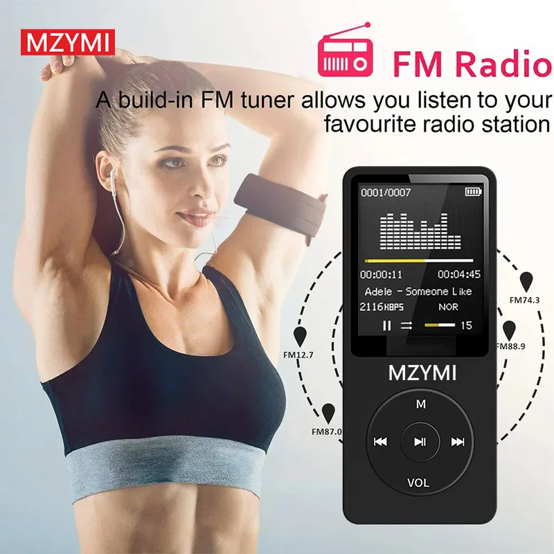 

MZYMI MP3 Player FM Radio Bluetooth Digital Display Media Player Lossless Portable Walkman Pocket Audio Walking Music Player