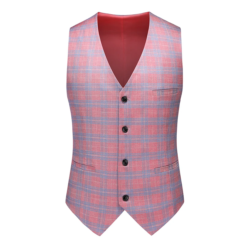 Red Striped Plaid Suit 3-piece Men\'s Wedding Party Dress Jacket and Pants Vest Fashion Slim Men Blazer Coat Trousers Waistcoat