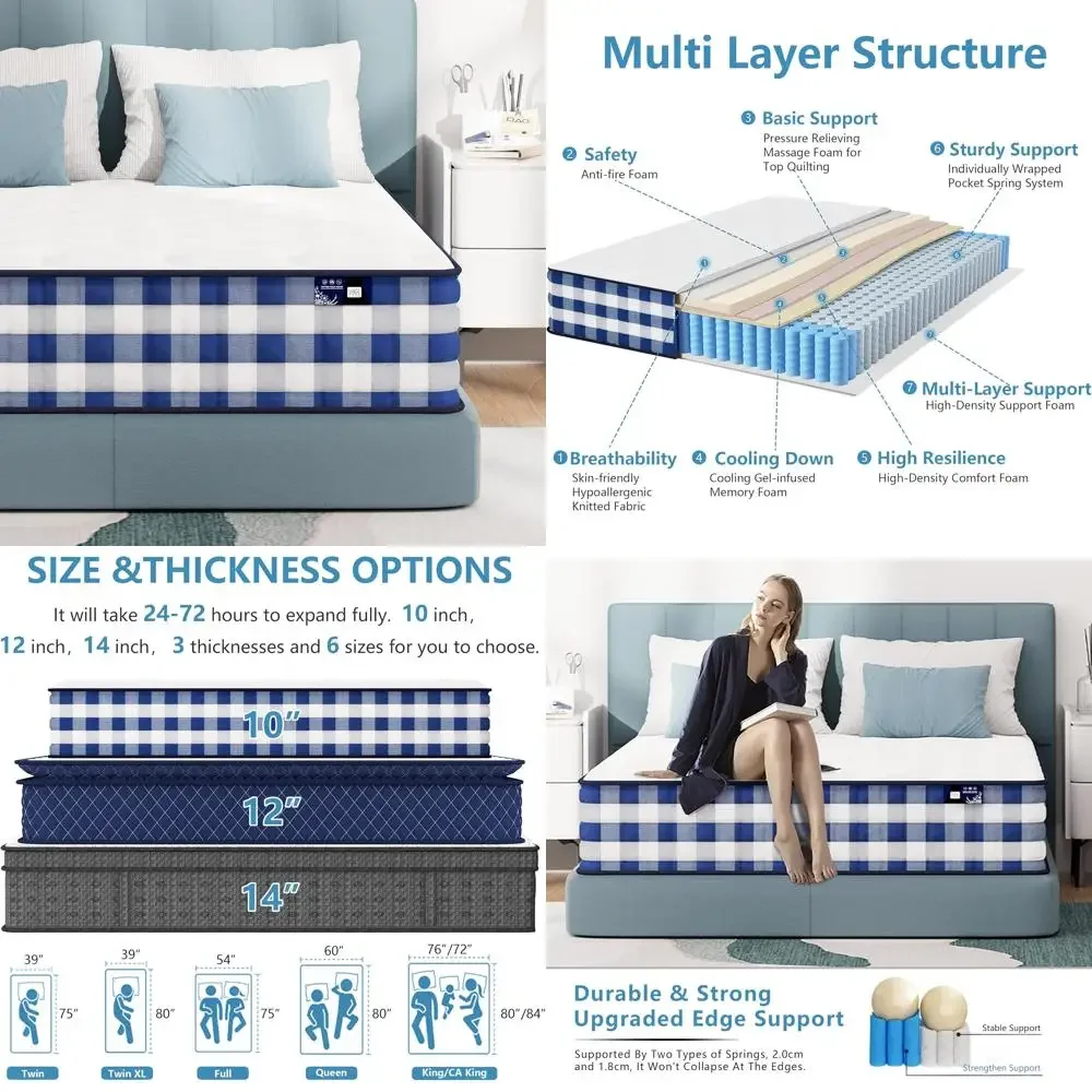 Gel-Infused Memory Foam Hybrid Mattress with Pocketed Coils, Medium Firmness, Twin Size, Easy Setup in a Box