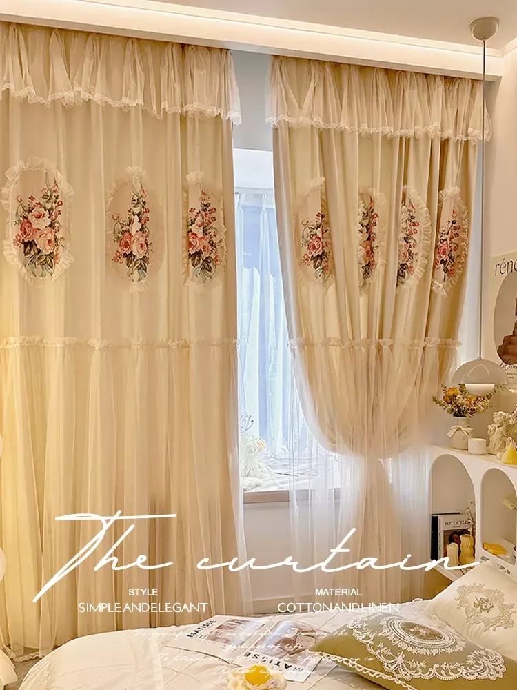 

Custom Size French Romantic Cream Princess Luxury tulle Curtains for Living Room Bedroom Dining Lace European Embroidered Window