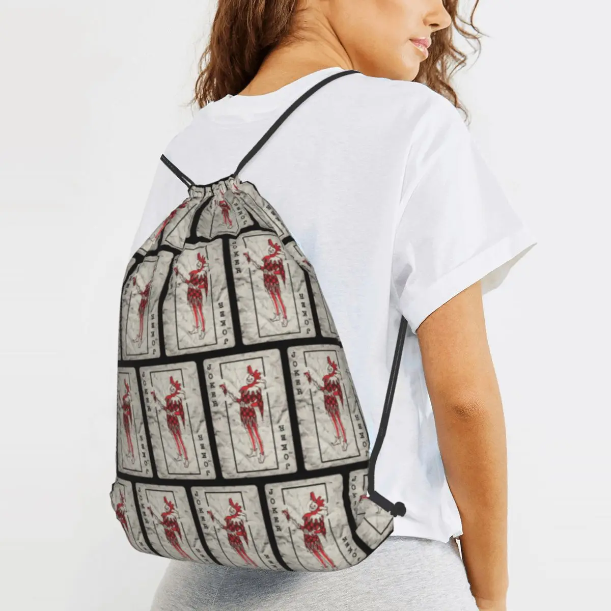 Playing Cards Vintage Joker Backpacks Portable Drawstring Bags Sundries Bag Book Bags for Travel Students
