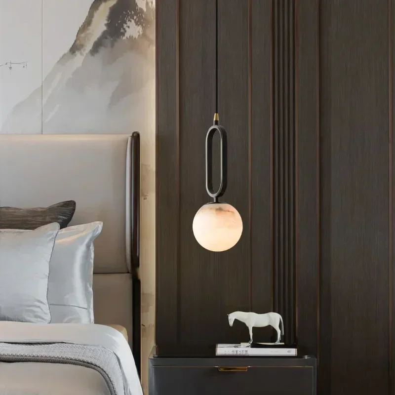 

Nodic Lamp Modern Marble Pendant Light Living Room Bedroom Hotel Bedside Hanging Lamp Ceiling Chandeliers Copper Home Decor