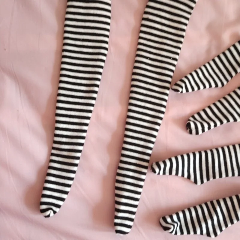 Handmade 68-120cm Silicone Doll Cotton Black White Striped Stocking Kawaii Lolita Anime Cosplay Socks Doll Clothes Accessories
