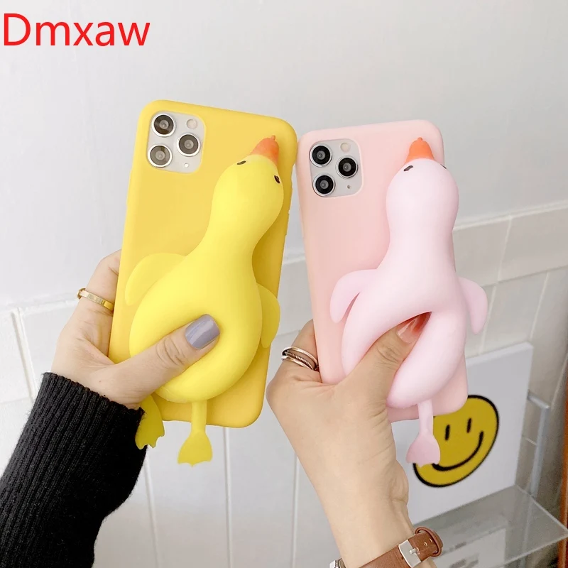 Casing For iPhone 14 13 12 11 Pro Max Mini X XR XS Max 8 7 6 6S Plus SE 5S 5 Cover Cute Cartoon Duck Goose Stress Reliever Case