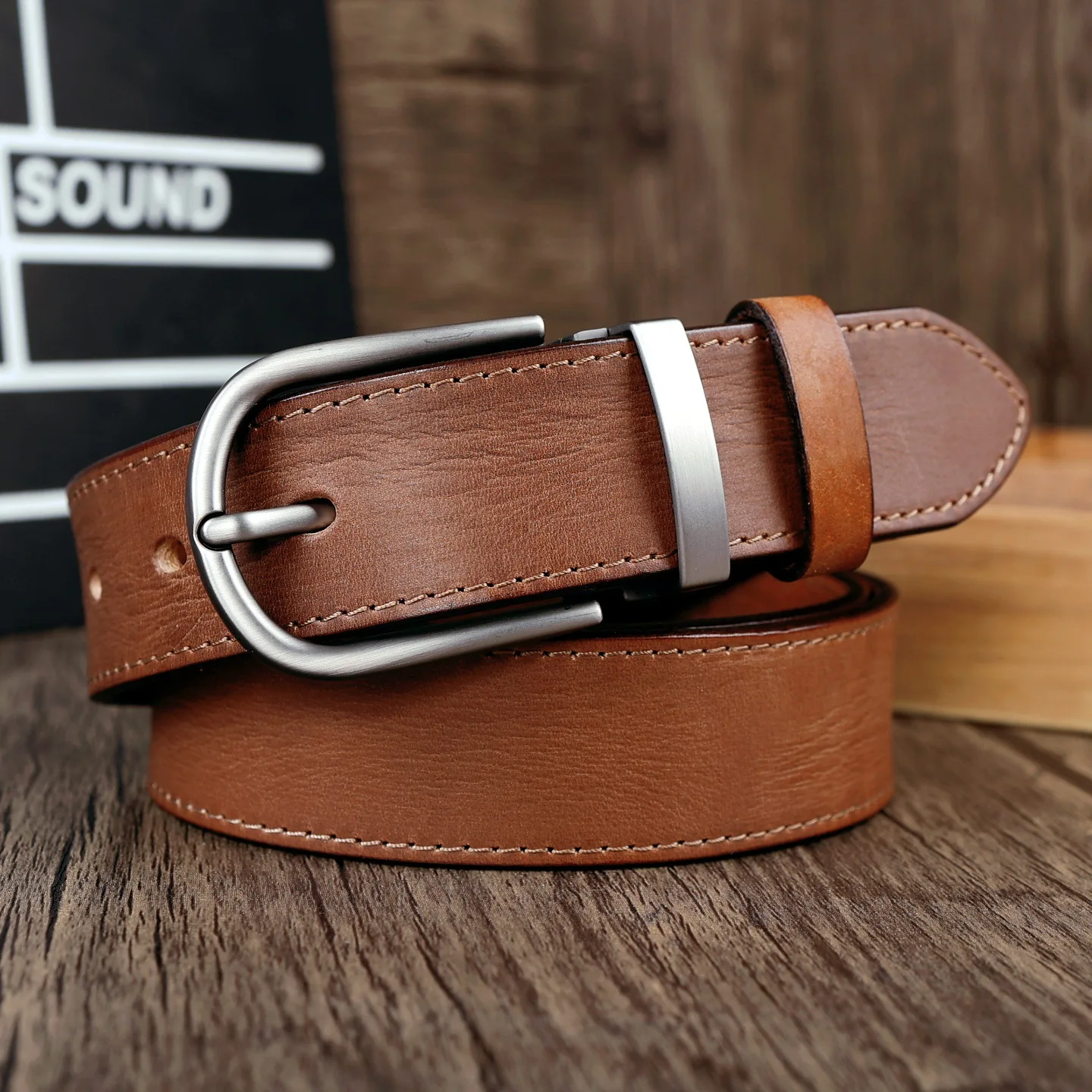

Men's genuine leather belt jeans belt pin buckle retro fashion belt versatile new style casual simple