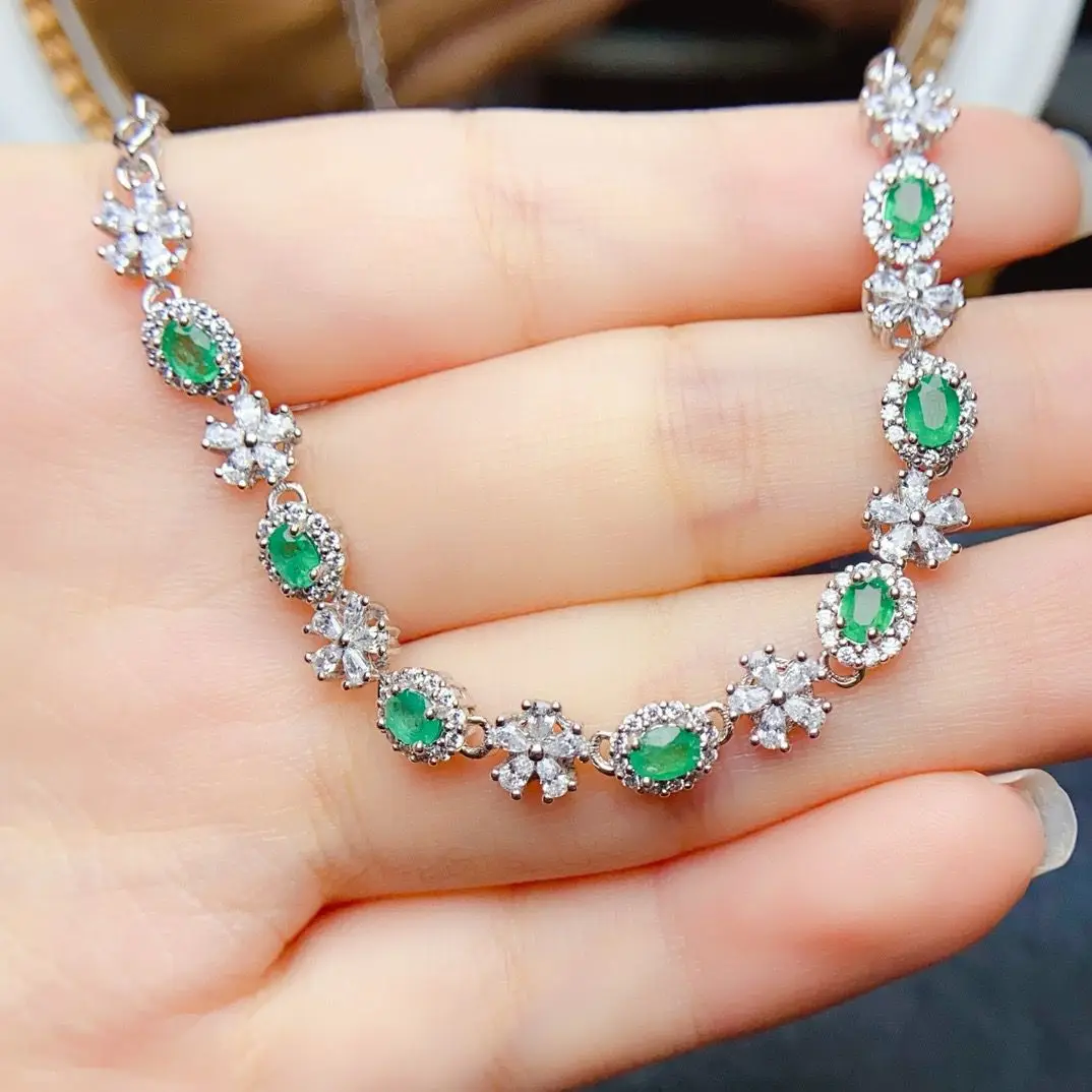 Best Seller ZECAA Emerald Jewelry Emerald Lady Bracelet With Natural Emerald Gemstone 3*4mm Woman Emerald Bracelet Jewelry Gift