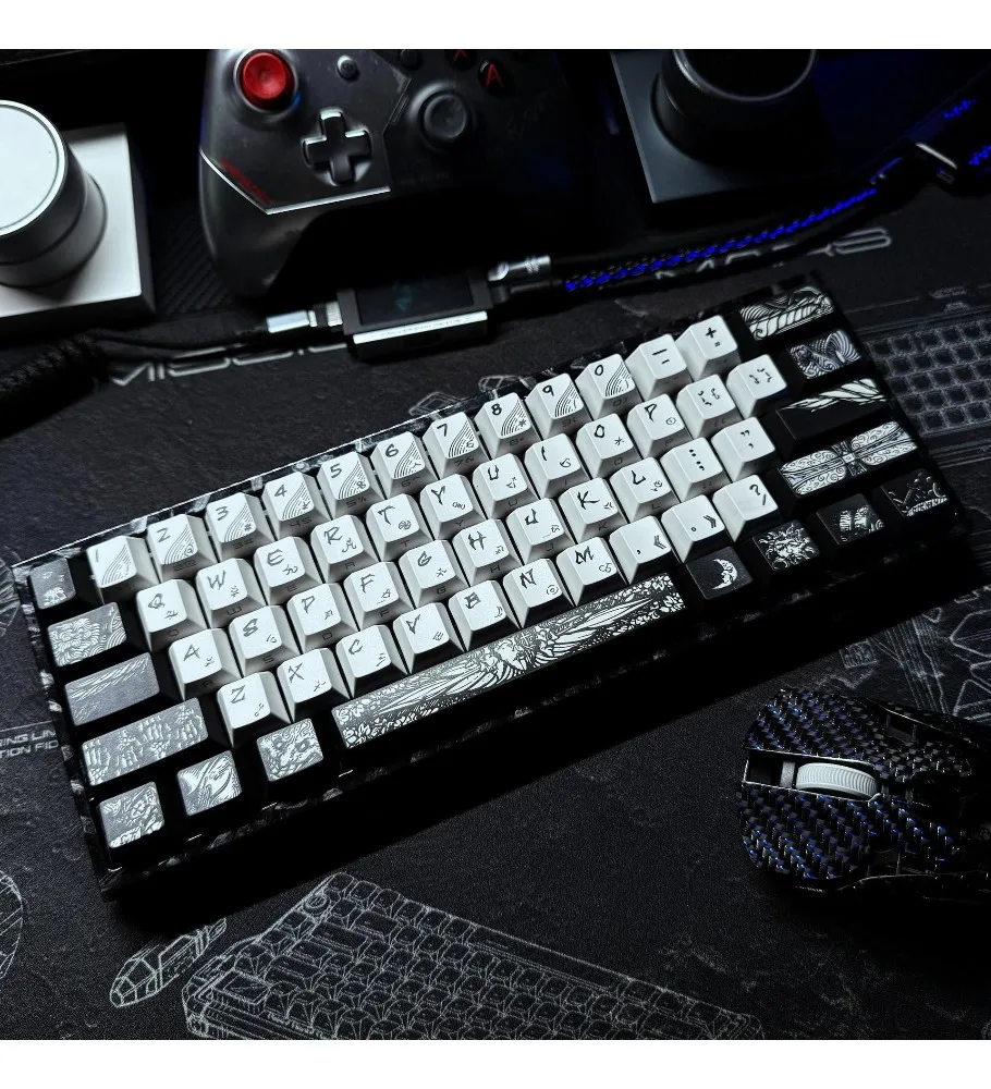 Hood keycap advanced sense PBT hot sublimation original side engraved light transmission high value 68 key mechanical keyboard