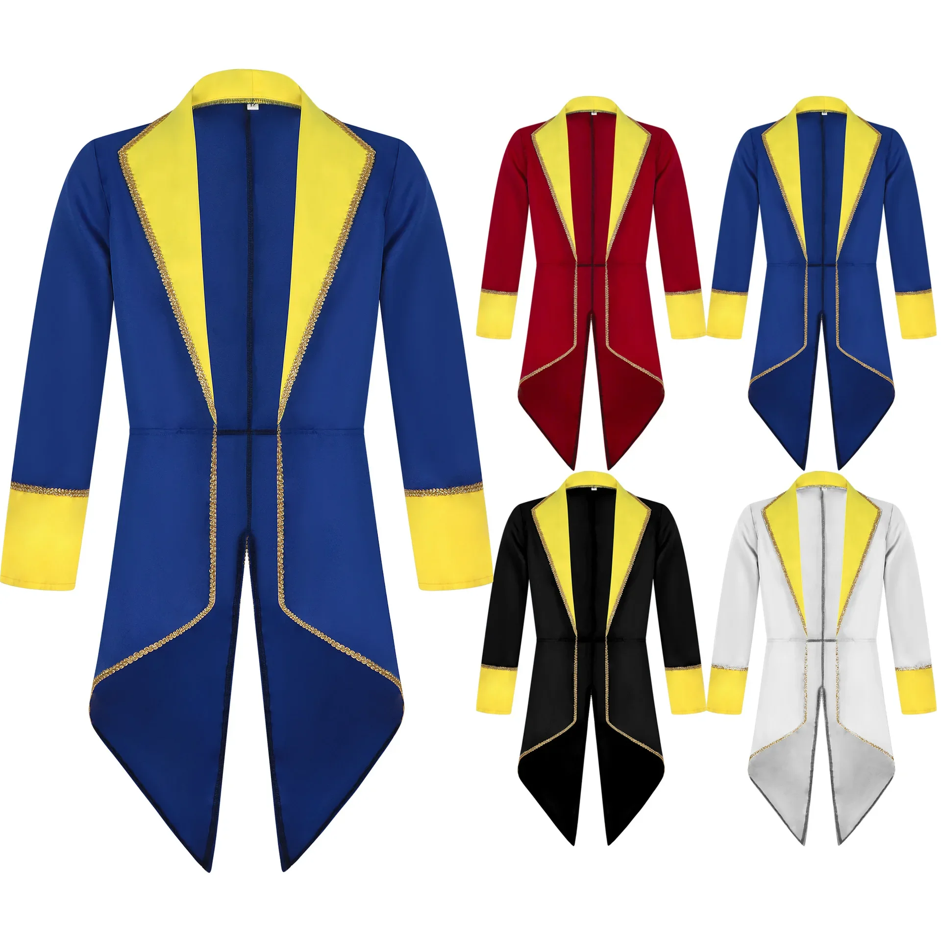 

Men Medieval Retro Contrast Color Tuexdo Halloween Cosplay Gothic Jacket Coat White Blue Red Steampunk Circus Cosplay