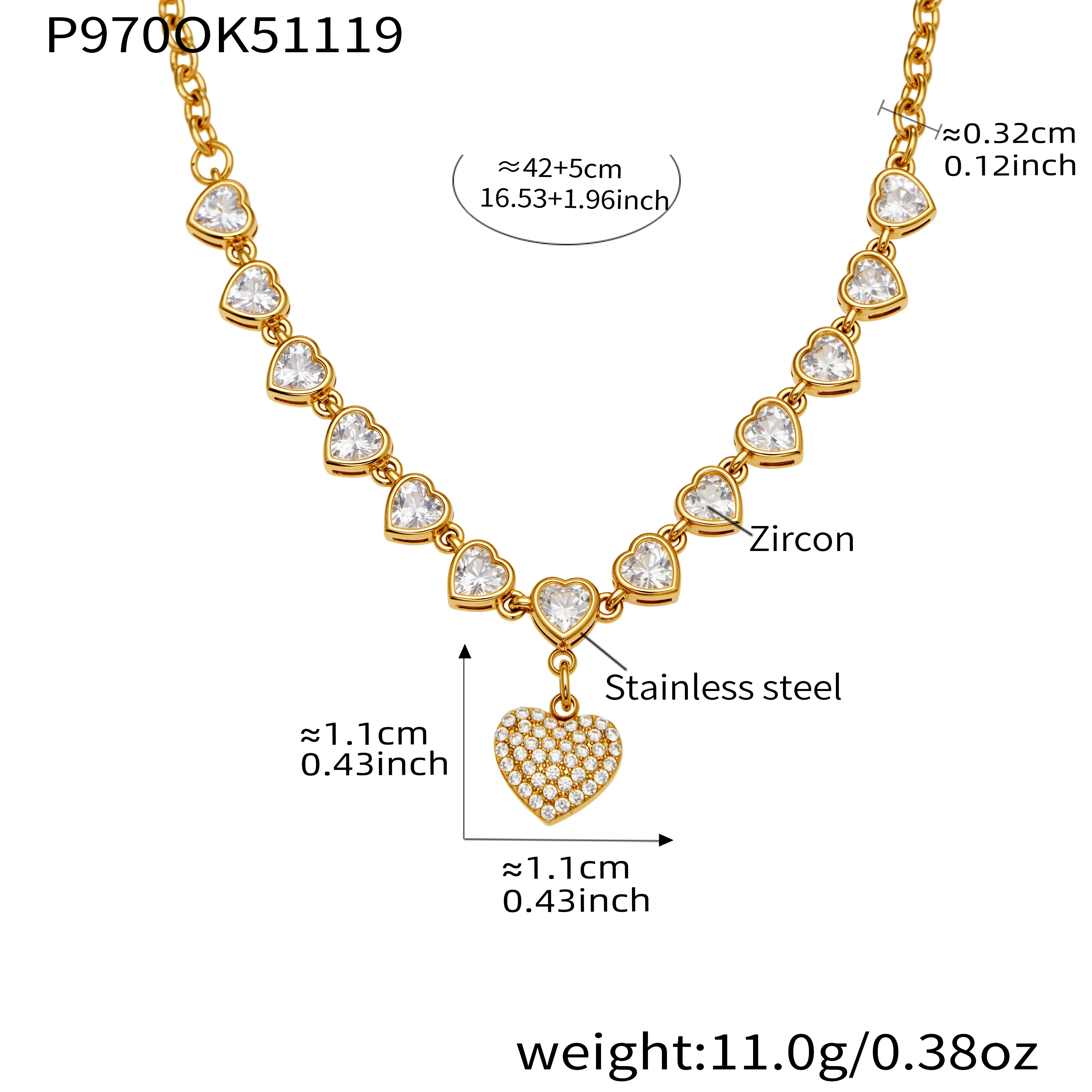 Goldene Silber Edelstahl Kette Halskette frauen Vergoldet Glänzenden Zirkon Herz Anhänger Halskette Femme Wasserdicht Schmuck – Detail 1