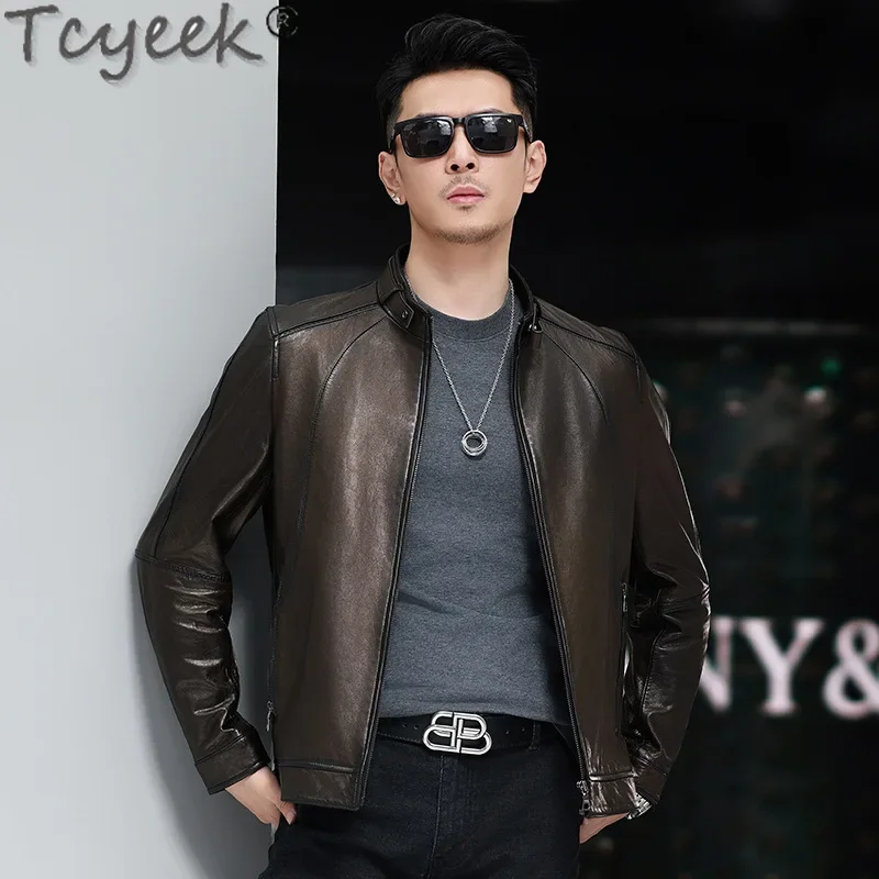 Tcyeek Real Leather Jacket Men 100% Sheepskin Coats Spring Autumn Mens Clothes Fashion Motocycle Coat Jaqueta De Couro 2024