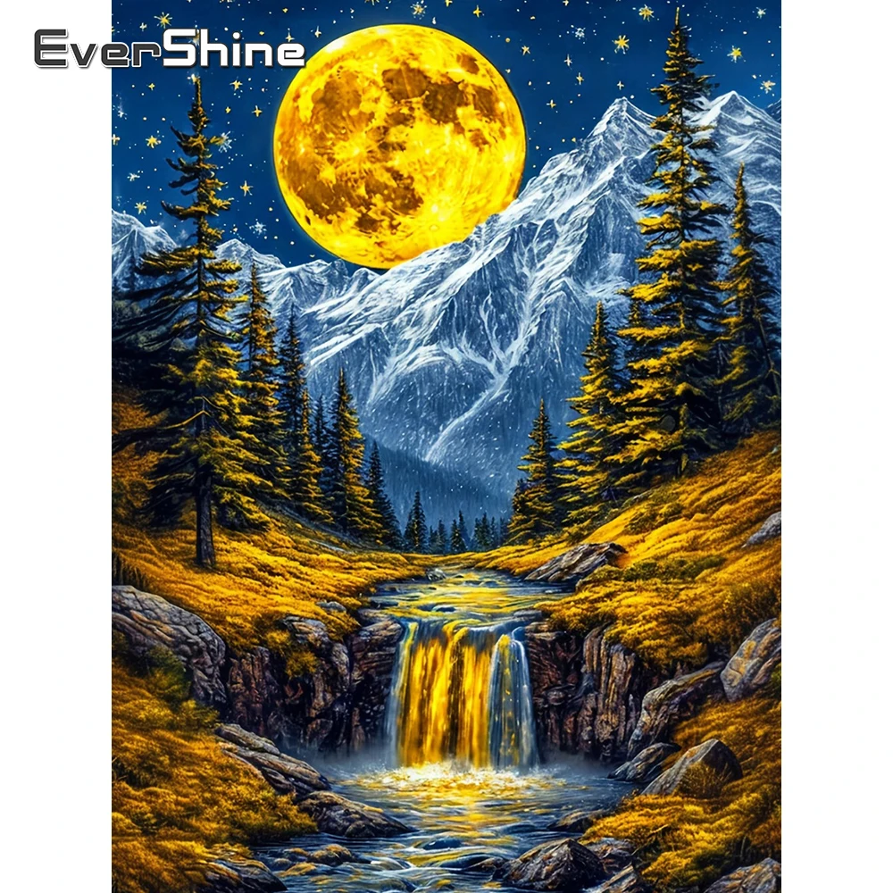 Evershine Diamant-Gemälde, Schneeberg, voller Bohrer, quadratische Stickerei, Landschaft, Strasssteine, Kunst, Mosaik, Baum, Wanddekoration
