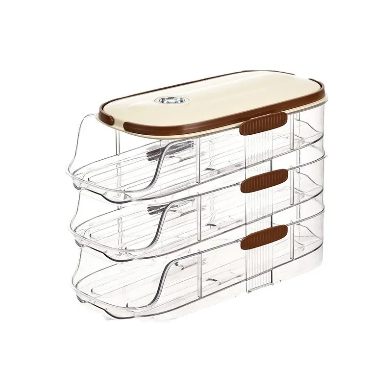 Portable 3-Layer Plastic Egg Holder Self-Rolling Egg Container Organizer Transparent Unbreakable Plastic Eggs Holder