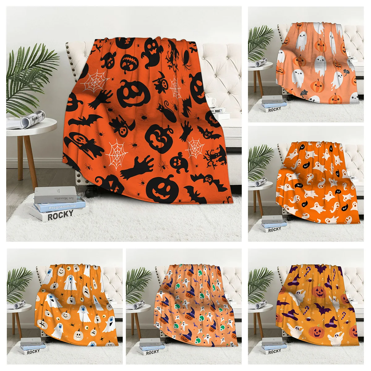 Home decoration plush Throw Sofa blanket Bedspread bed fluffy soft blankets decor Plaid Modern Halloween Autumn Pumpkin funny