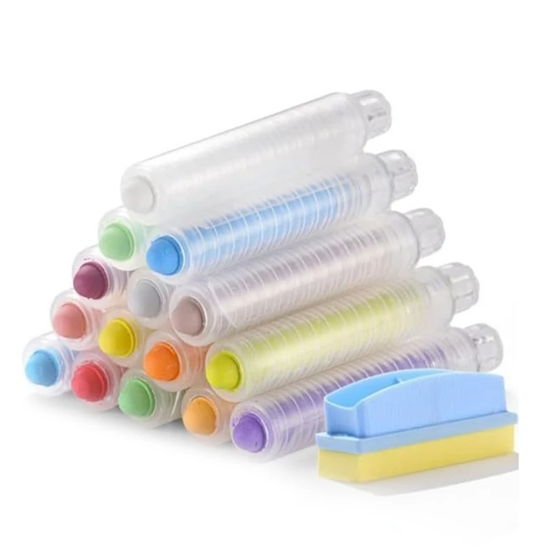 15Pcs Dustless Chalk with Chalk Holder and Whiteboard Eraser, Sidewalk Chalk for Whiteboard Chalkboards Writing