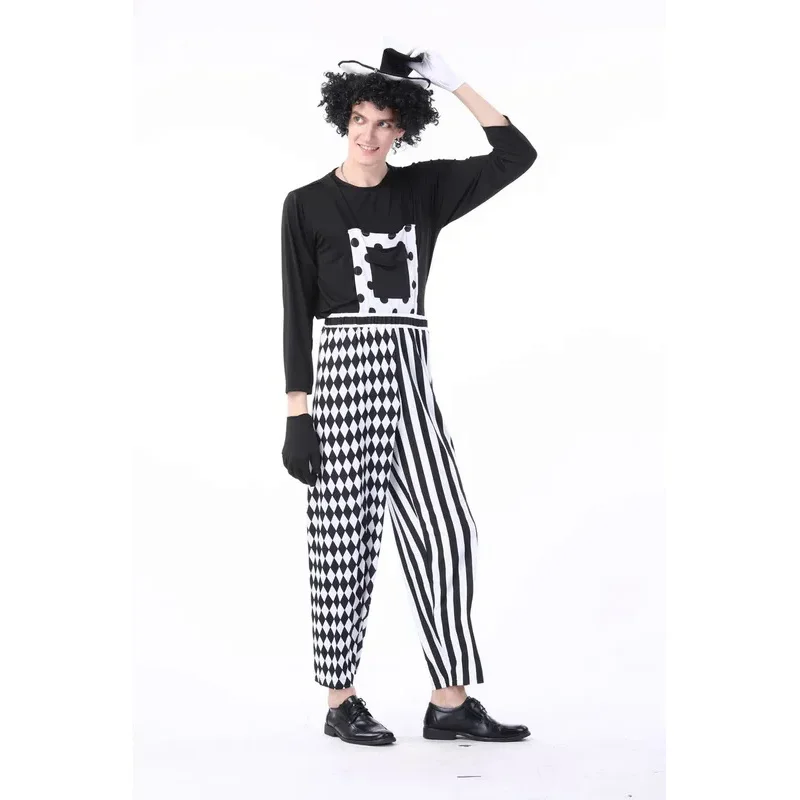 Black And White Couple Circus Clown ,Mens Nobody'S  ,Women Devious Playful Jester Babe Costume Clowns Unif M13