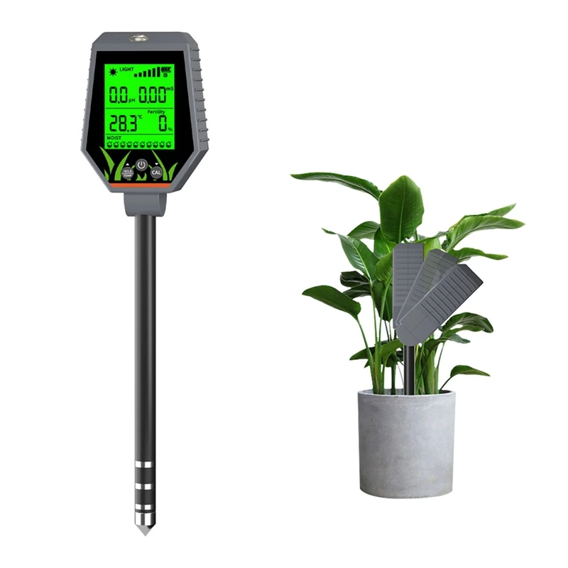 2025 New 6-In-1 Soil Tester PH/EC/Humidity/Sunlight/Fertility/Temp Digital Soil Moisture Tester PH Meter For Gardening Hydroponi