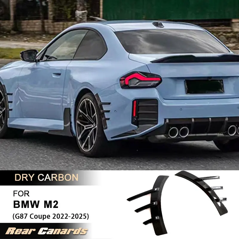 

Car Rear Bumper Canards for BMW M2 G87 Coupe 2022-2025 Racing Rear Canards Wheel Mudguard Splitters Fins Dry Carbon Fiber