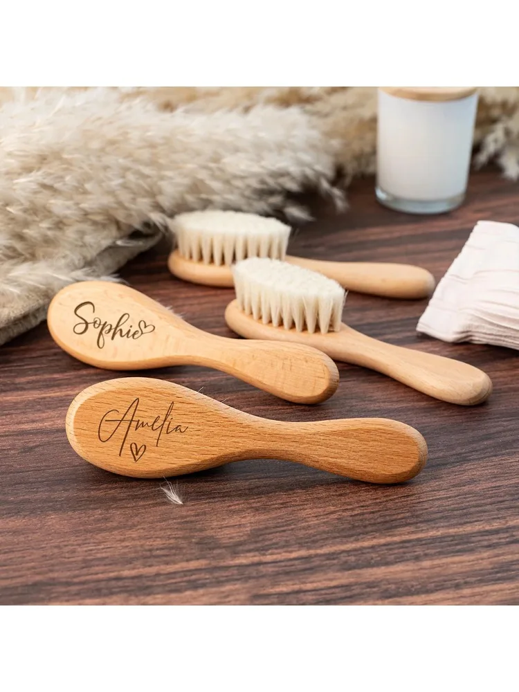 Brosse à cheveux en bois personnalisée pour bébé, brosse avec nom gravé, cadeau souvenir, fournitures de décoration pour réception-cadeau pour bébé, cadeau pour maman et nouveau-né, bébé fille et