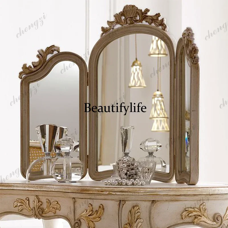 A17 European retro high-end custom makeup mirror French bedroom desktop vanity mirror entrance living room