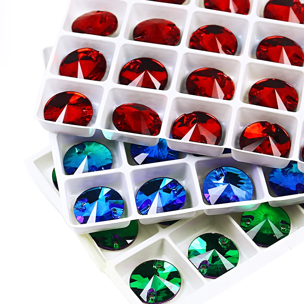 8-18MM 30PCS Round Rivoli Glass Flatback Sewing Rhinestones Gems for Wedding Dress Crafts Arts Iron-onTransfers For Clothing