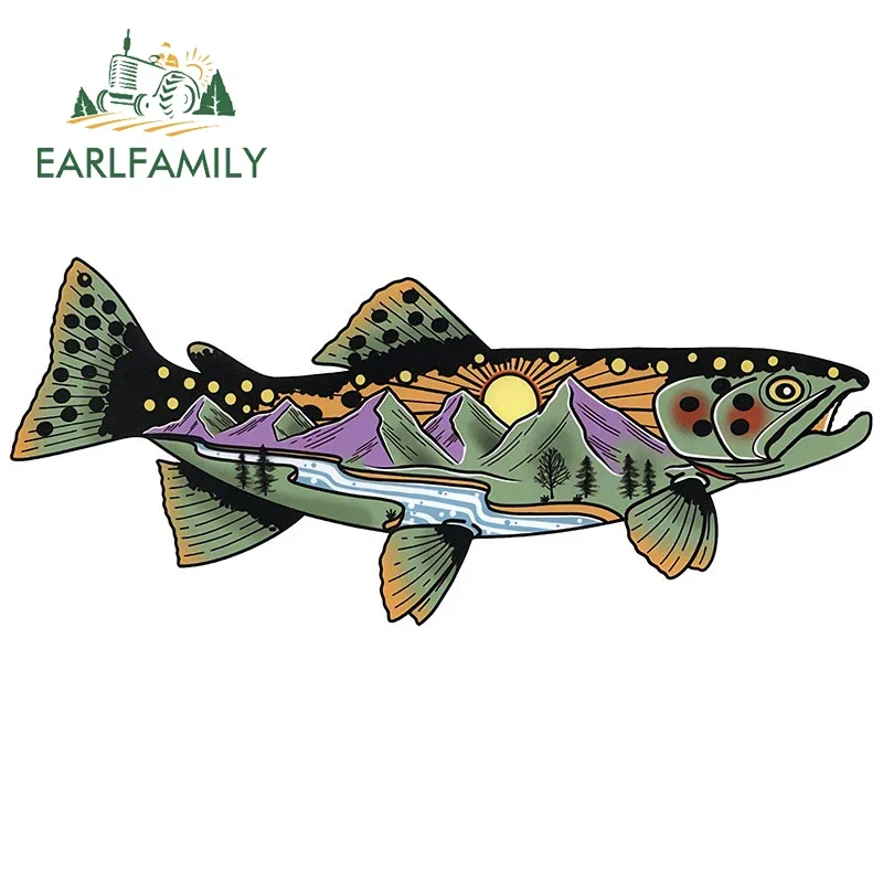 EARLFAMILY Wild Brown Trout Sticker Boat Kayak Car Bumper Decals Trout Fishing Car Sticker Fishing Art Waterproof Car Styling