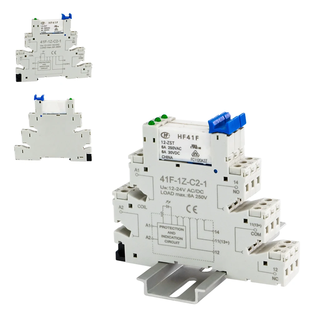 5 uds relé delgado de carril Din conector de módulo de 6,2mm HF 41F soporte de conexión de tornillo con bloque de terminales de relé de potencia en miniatura WSL-HF