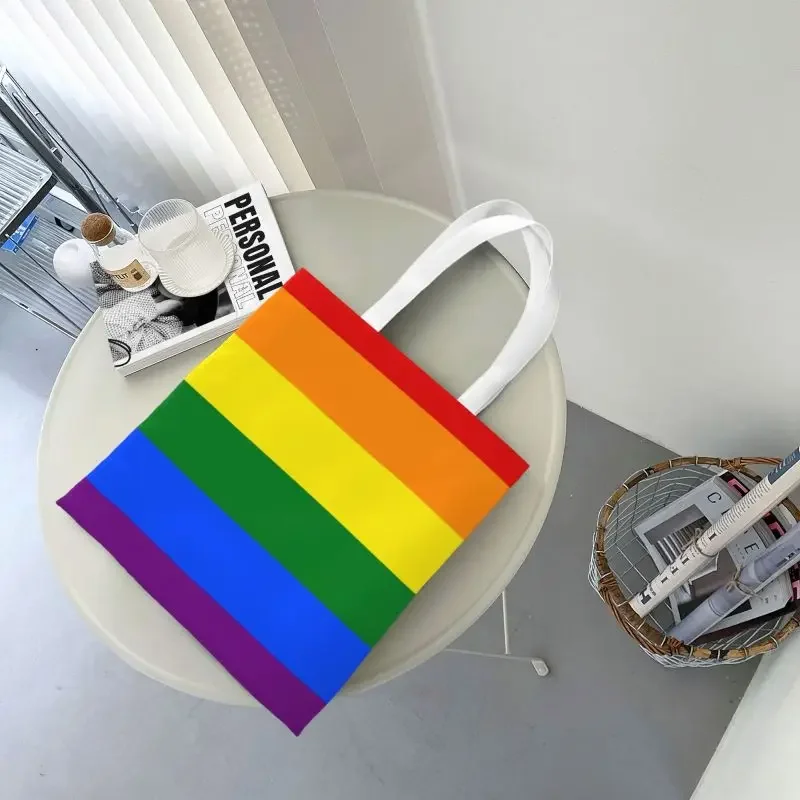 Sac à provisions réutilisable arc-en-ciel pour femme, sac fourre-tout en toile, sacs d'épicerie, LGBTQ, lesbienne, LGBT Pride