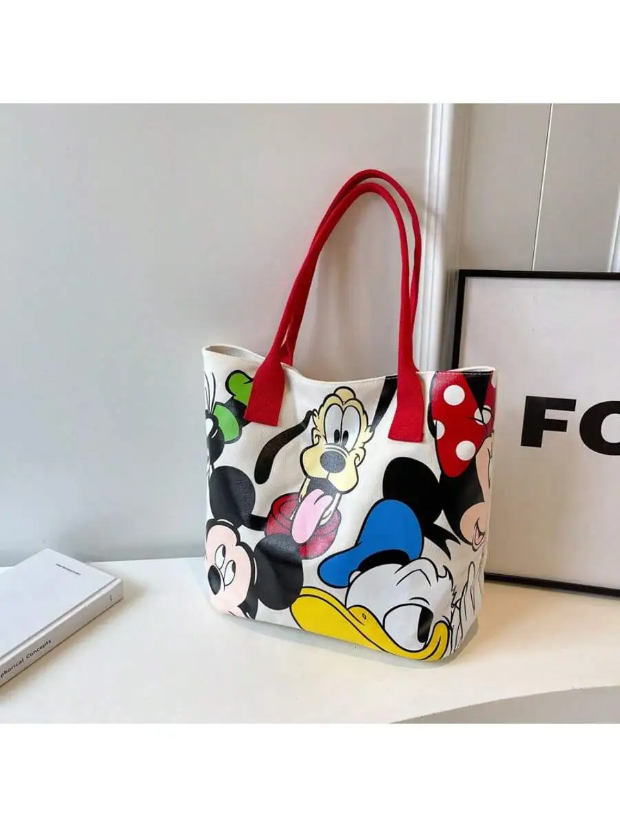 디즈니 미키 마우스 캔버스 보관 가방, 지퍼가 달린 대용량 토트 핸드백, 쇼핑 및 일상 사용에 적합